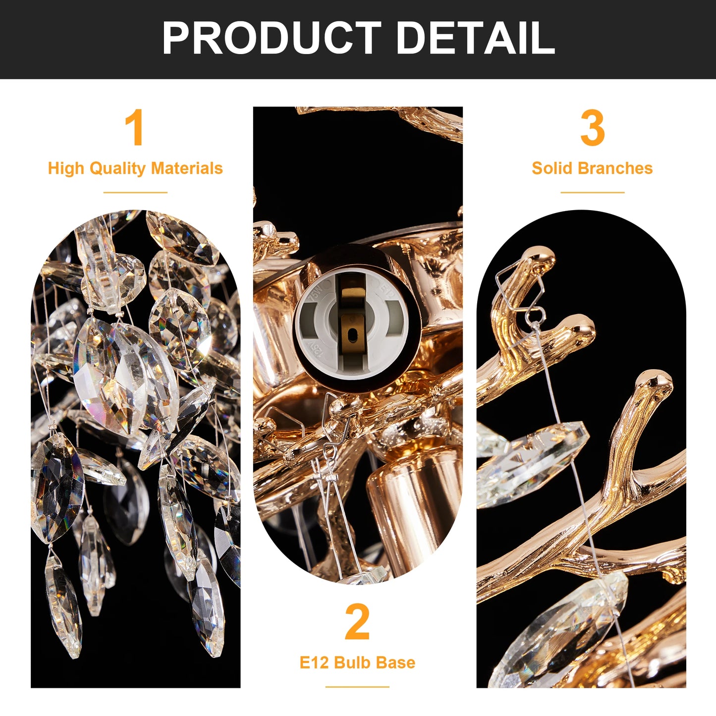 ARLGSITE Tree Shaped Crystal Chandelier 14 Lamp Dining Fixture
