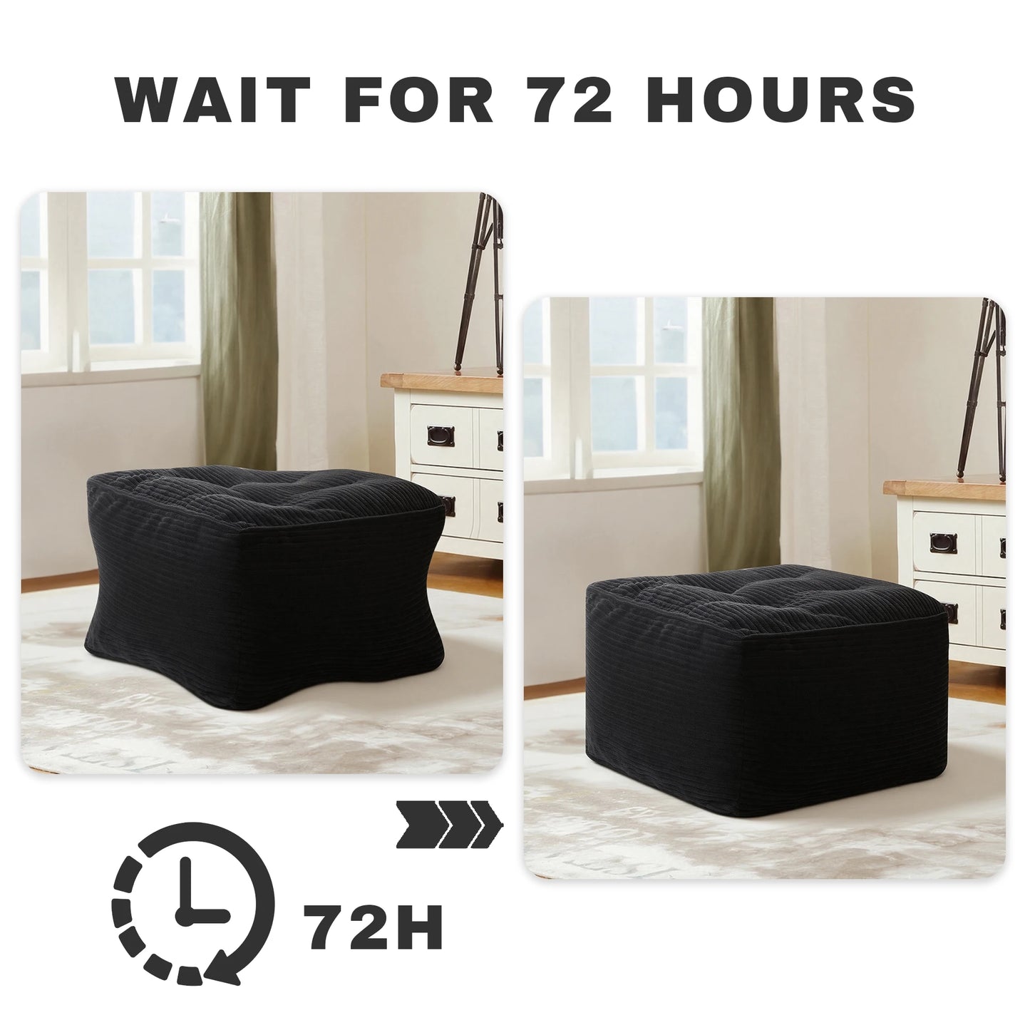 Corduroy Square Ottoman Footstool Tufted Upholstered Living Room Bedroom
