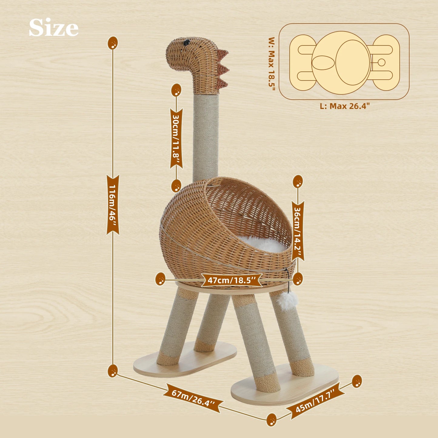 PAWZ Road Dinosaur Cat Tree Tower With Sisal Scratching Post Rattan Condo Indoor