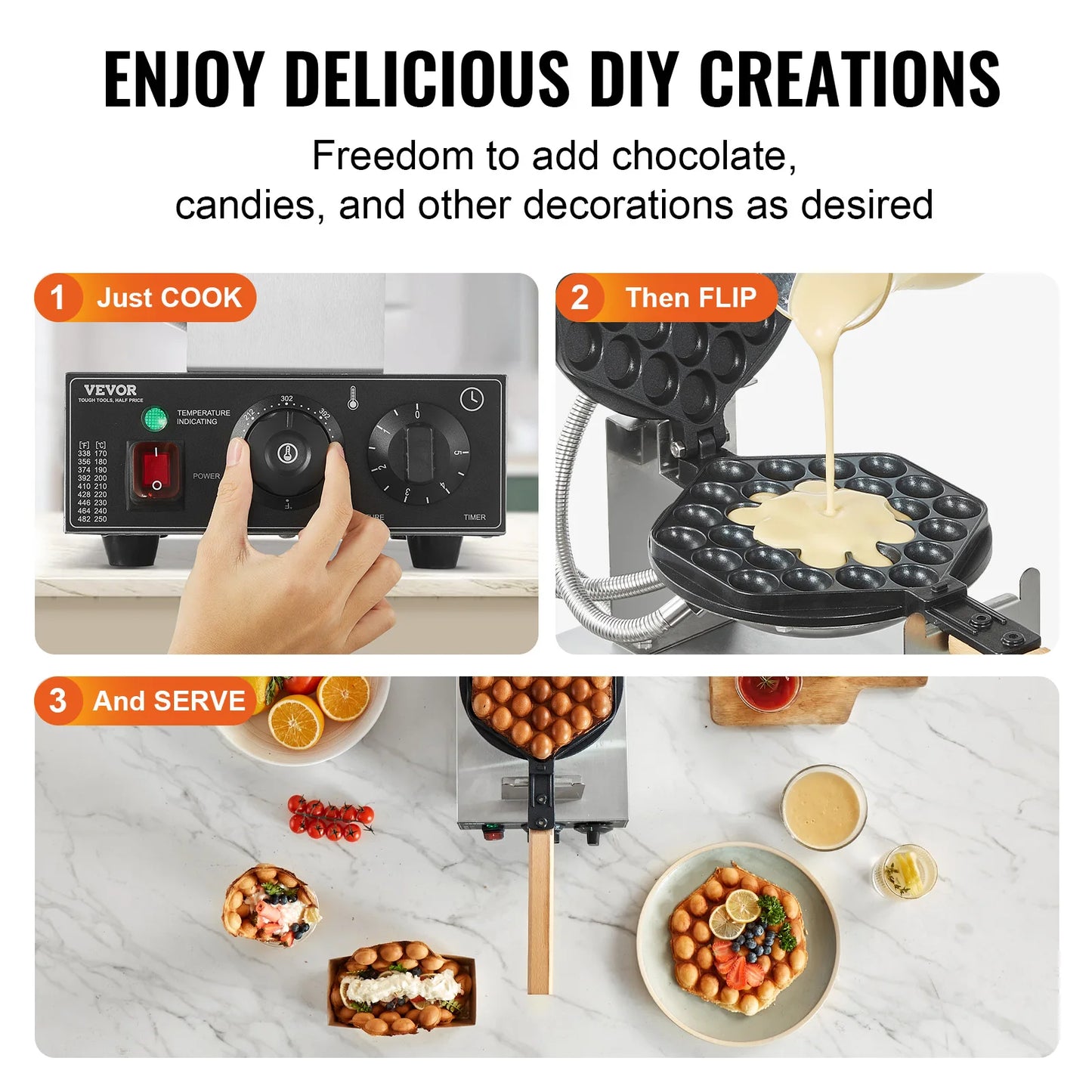 SucceBuy Commercial Egg Bubble Waffle Maker Rotatable 2 Pans