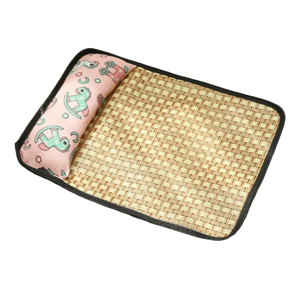 Rattan Weave Pet Cooling Mat Cartoon Pattern Anti Slip Bed