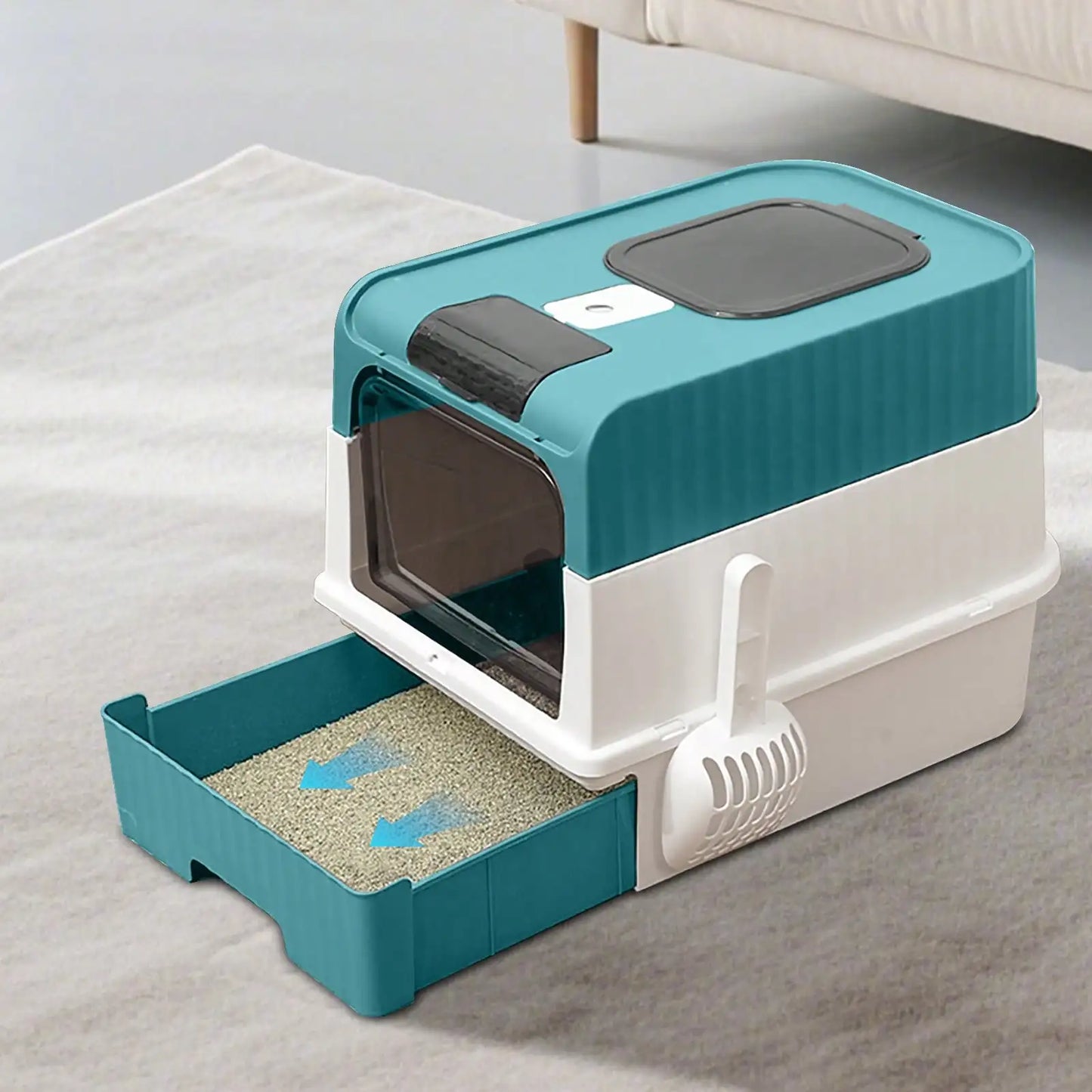 Enclosed Litter Tray - Sifting Scoop Kit, Pet Hygiene Box, Easy Clean Cat Accessories | Apartment Bedroom Bathroom Living Room For Apartment Bedroom Bathroom Living Room