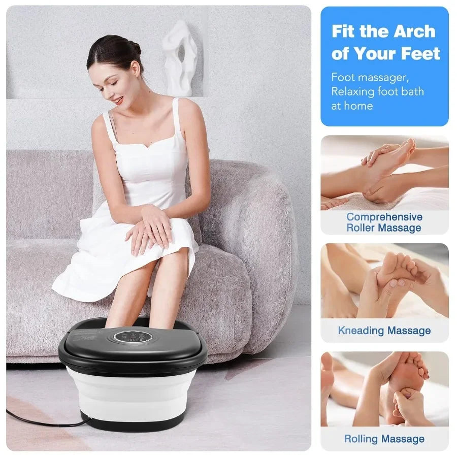 TLXTE All In One Collapsible Foot Spa With Heat Bubbles And Massage Rollers