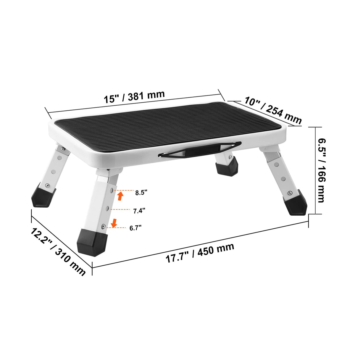 VEVOR One Step Stool Adjustable Height 330 Lb Capacity Non Slip