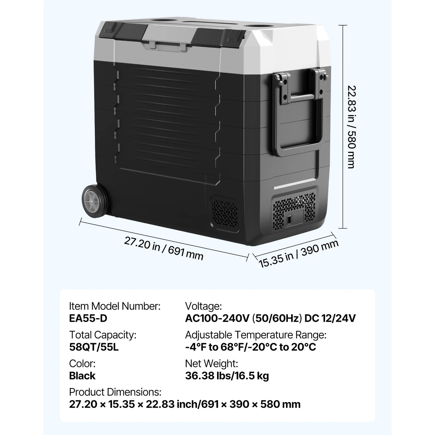SucceBuy Portable Car Refrigerator With Foldable Handle And Wheels