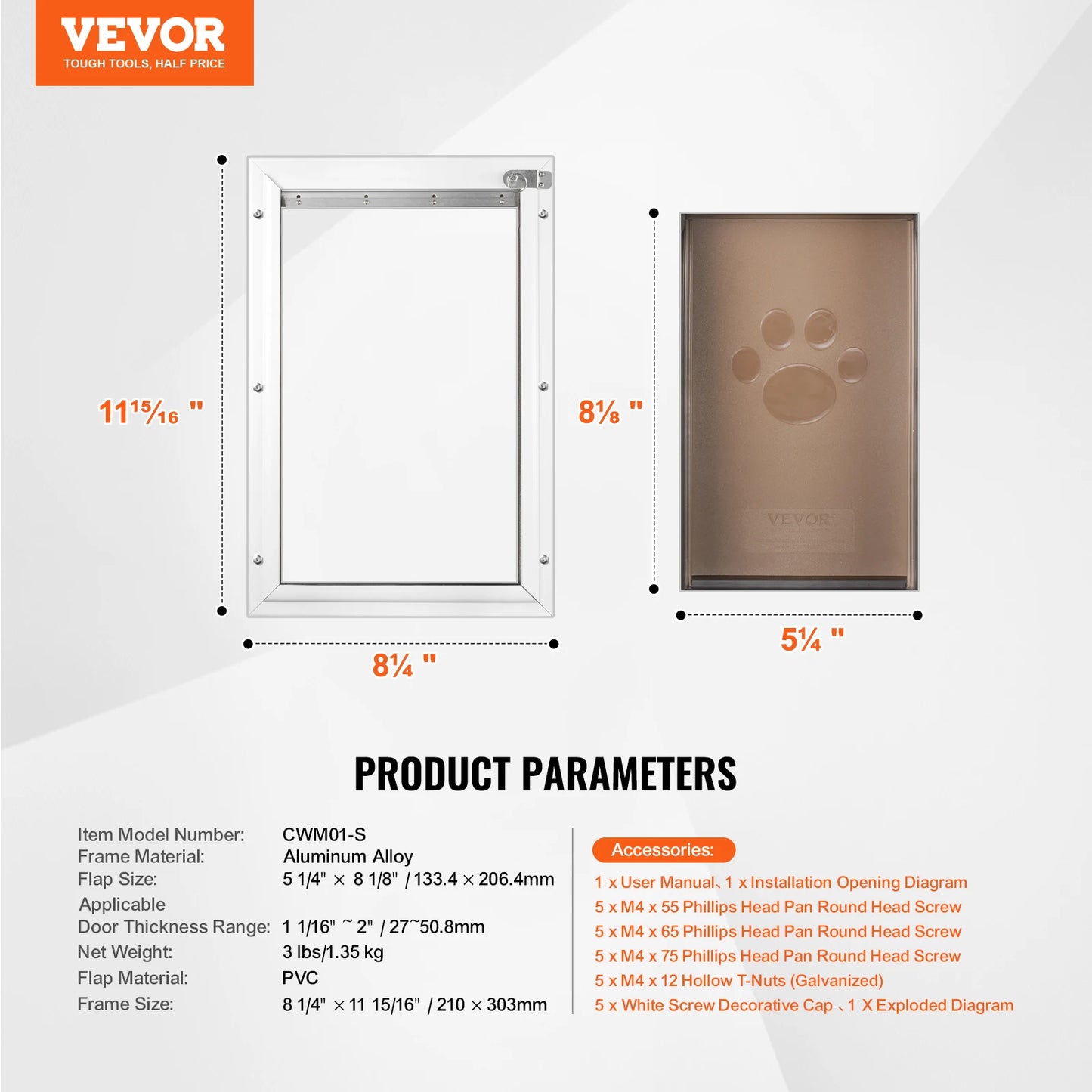 NONEDogDoor Pet Door Aluminum Frame With Lockable Flap