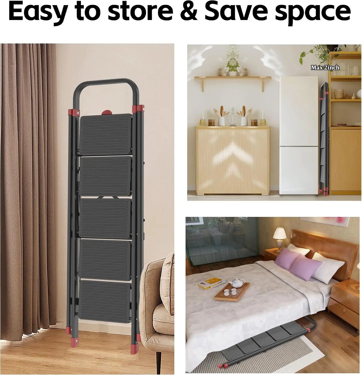 5-Step Folding Step Stool Ladder Heavy Duty Steel 800 Lb