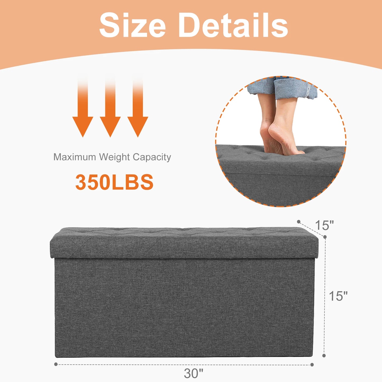JHK Folding Storage Ottoman Bench With Hidden Storage Footstool