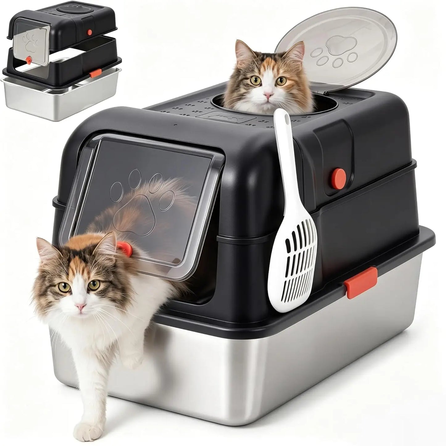 Studyset Stainless Steel Litter Box With Lid For Cats