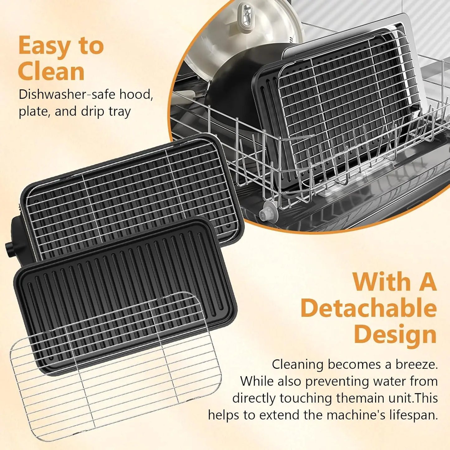 Smokeless Indoor Electric Grill With Removable Plates And Adjustable Temperature