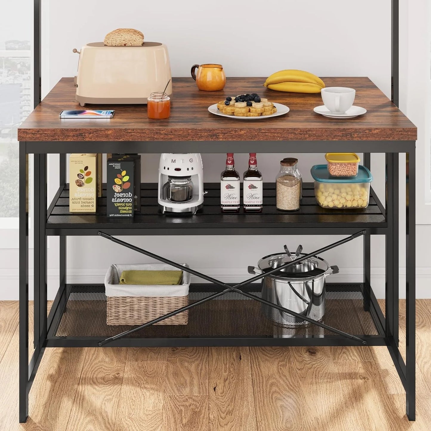 Kitchen Island With Storage Microwave Stand And Bakers Rack