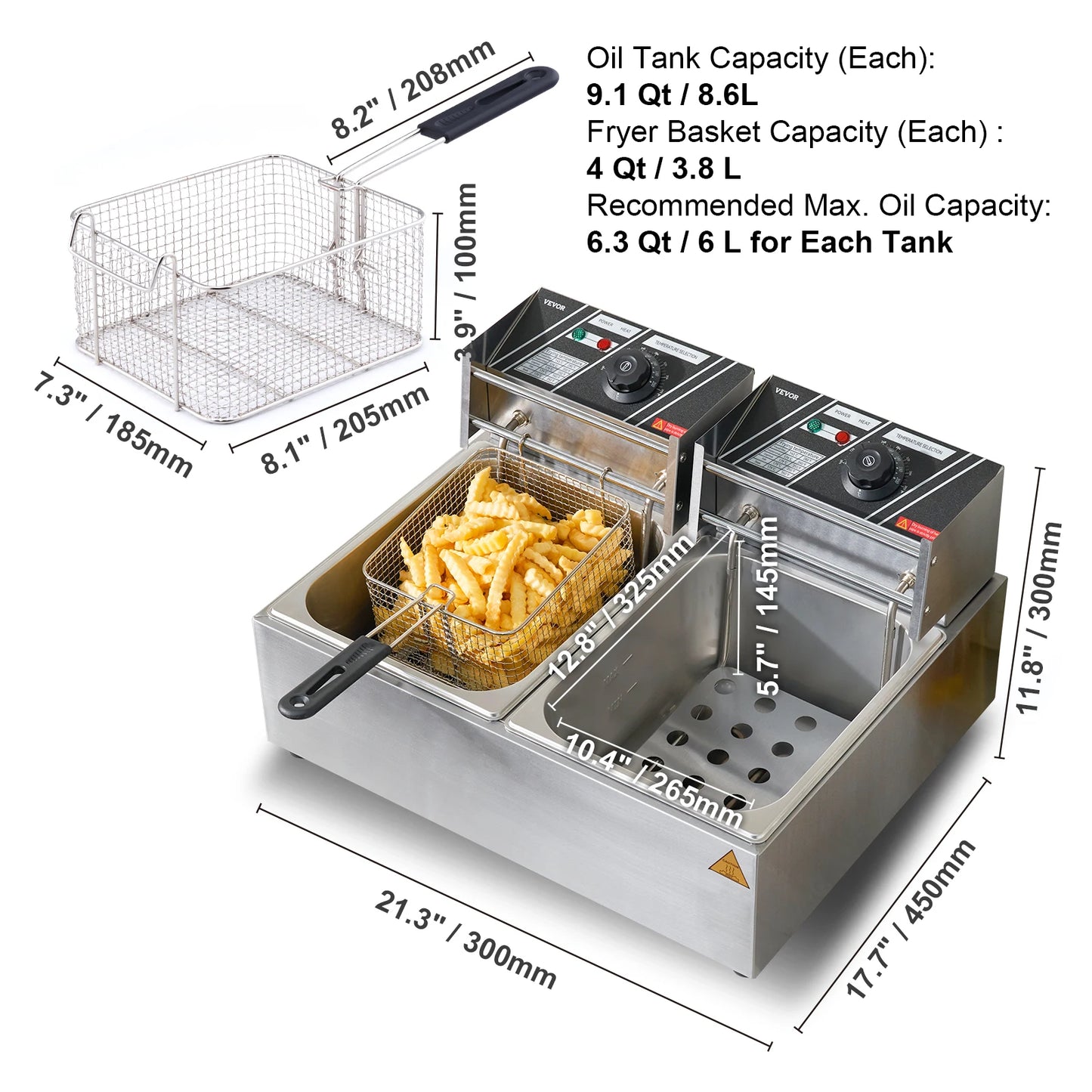 SucceBuy Electric Deep Fryer Twin Basket Removable Tanks Commercial Countertop