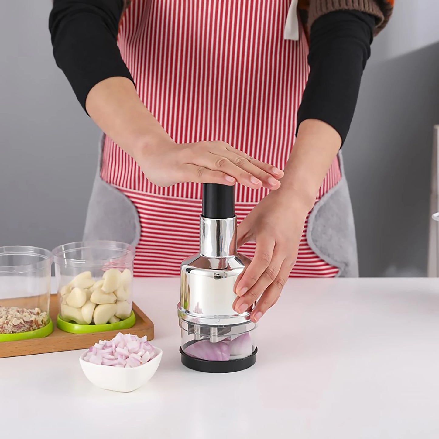 Manual Food Chopper Handheld Slap Press Mincer Onions Garlic Nuts