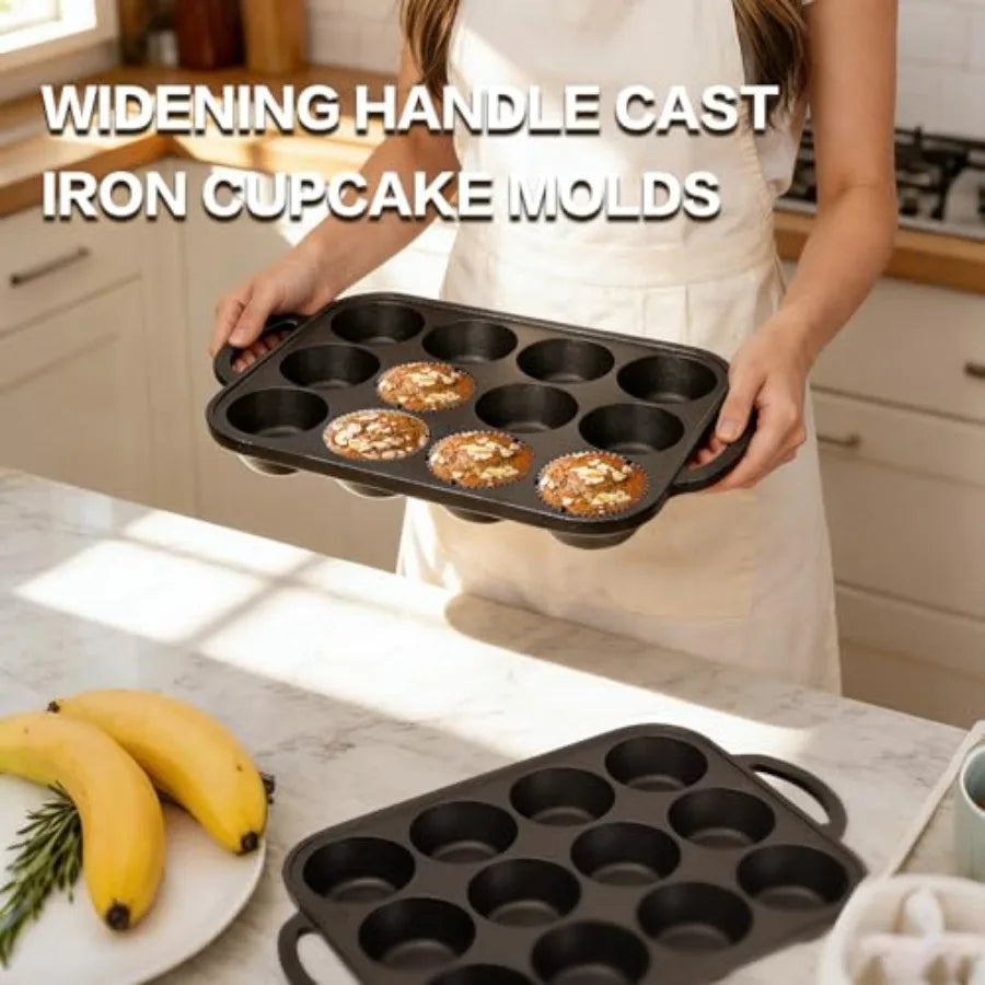 Steel Muffin Pans With Handle Preseasoned Durable 2 Pack