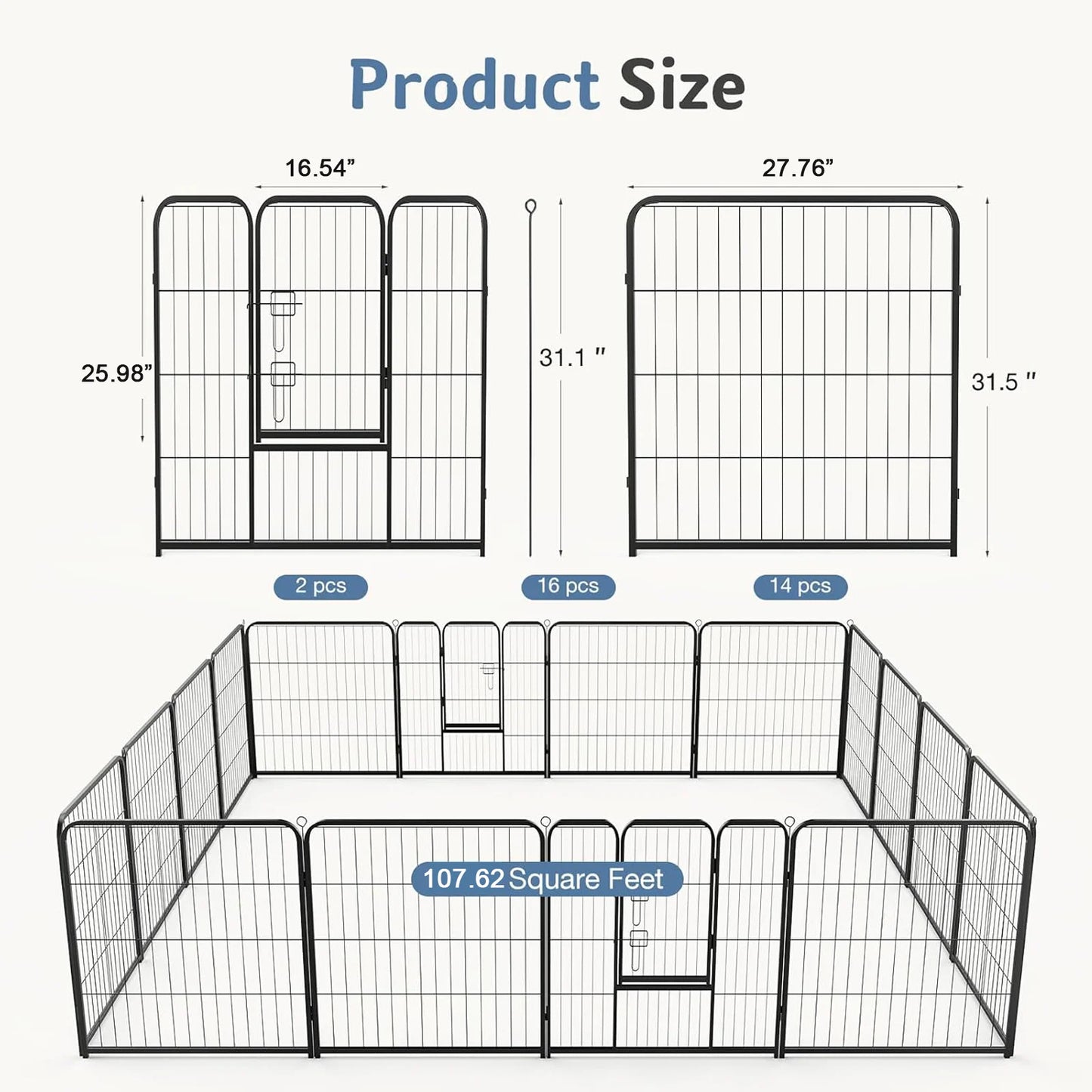 JHK Foldable Dog Playpen Fence For Yard Outdoor Use