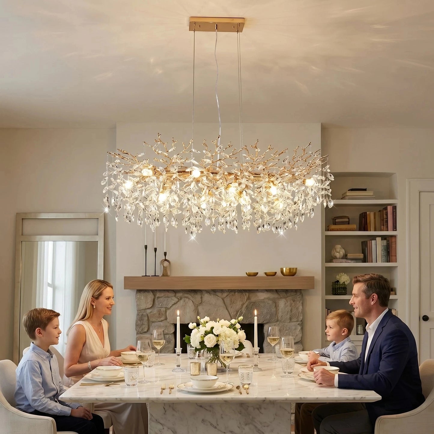 ARLGSITE Tree Shaped Crystal Chandelier 14 Lamp Dining Fixture