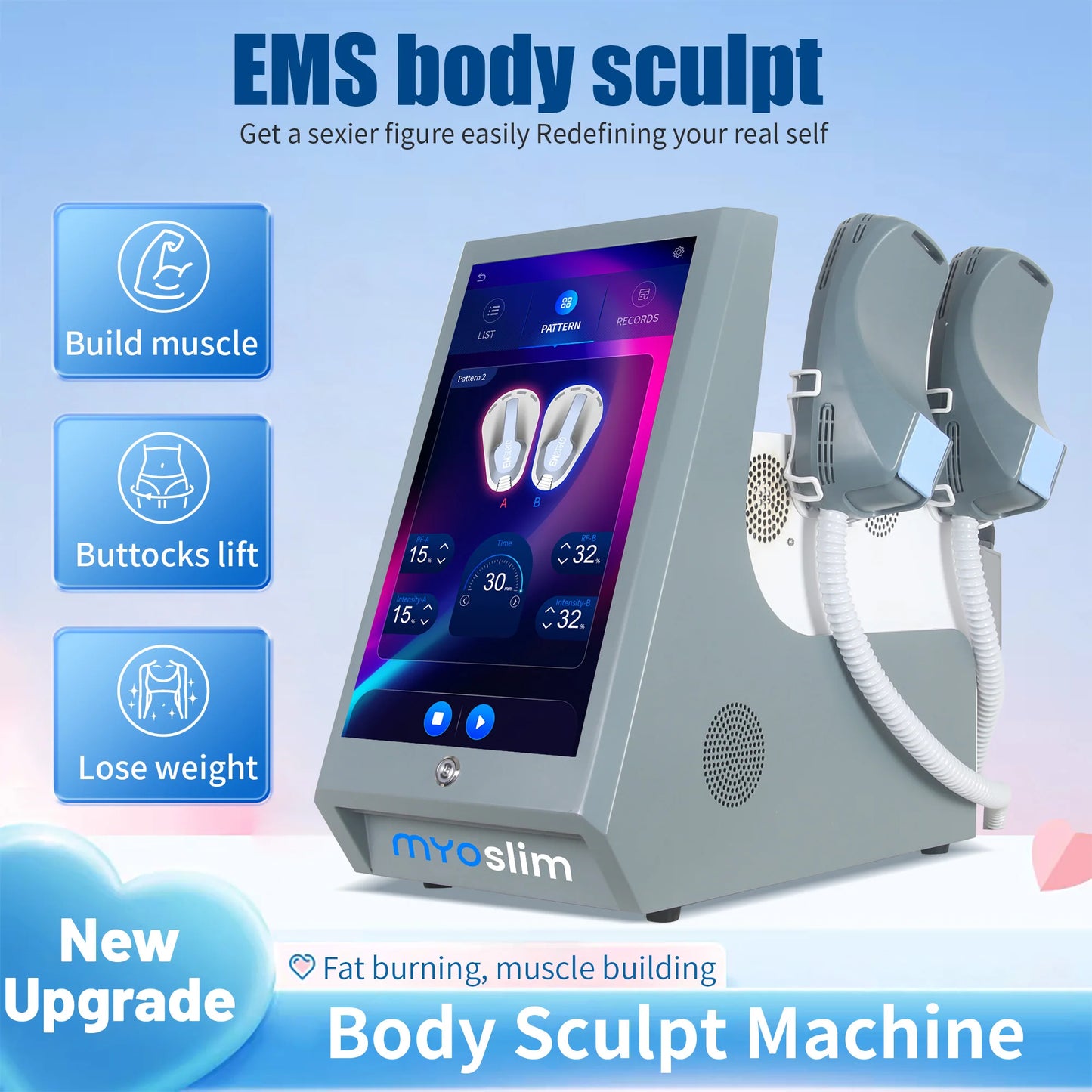 6500W Electromagnetic Stimulator for Muscle Building & Fat Loss HI-EMT Technology for Waist, Hip, Thigh & Arm Toning  CE