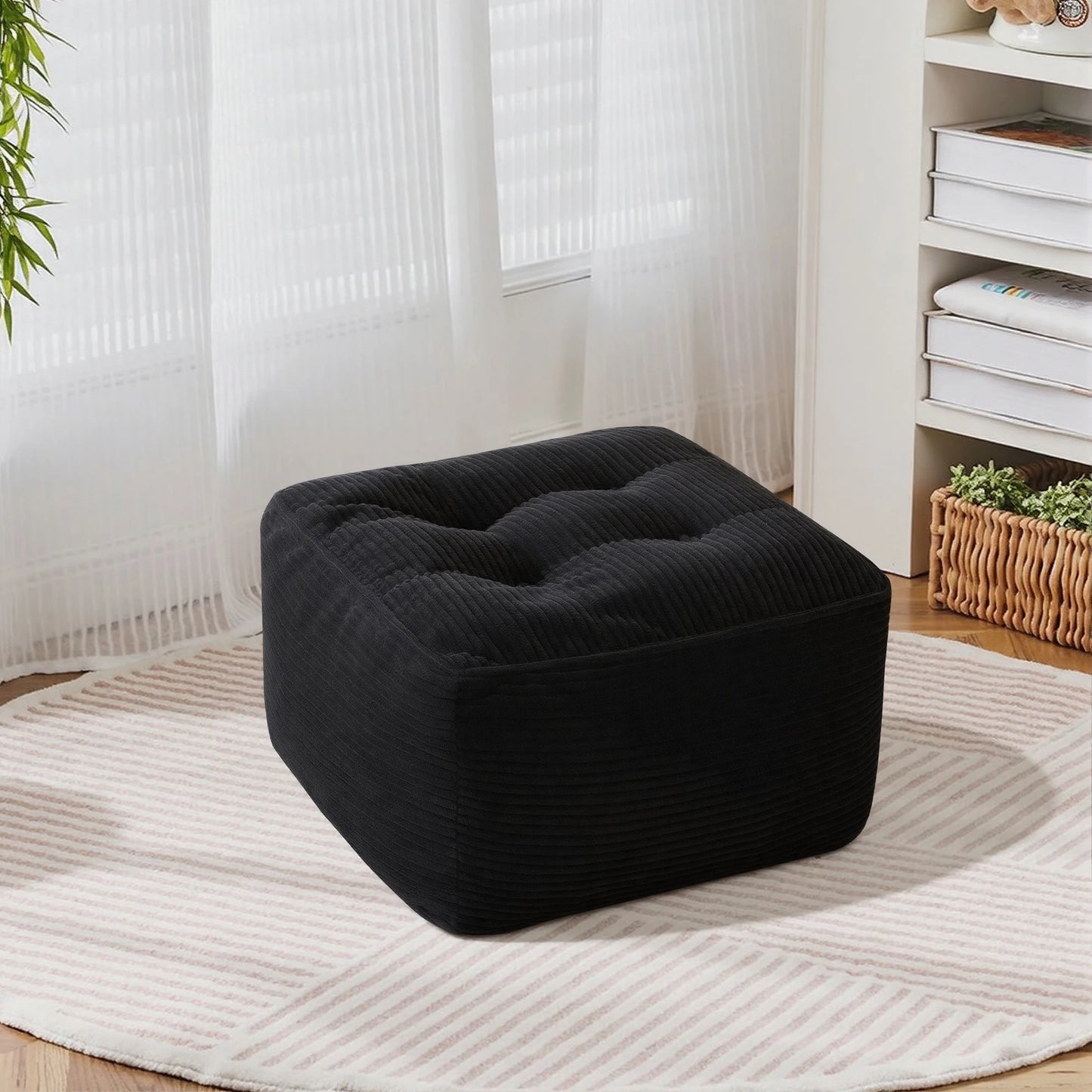 Corduroy Square Ottoman Footstool Tufted Upholstered Living Room Bedroom