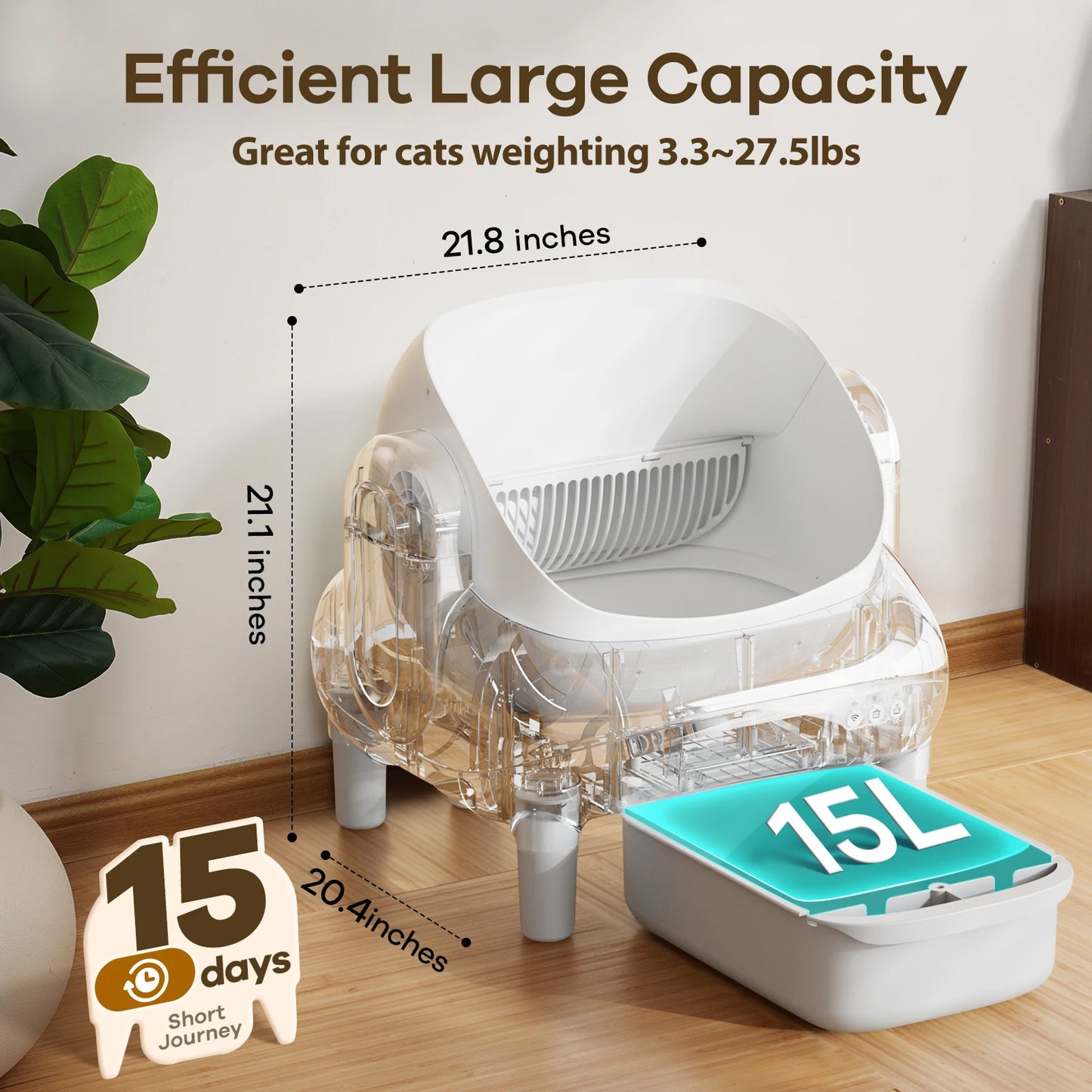 Open Top Self Cleaning Cat Litter Box With App Control
