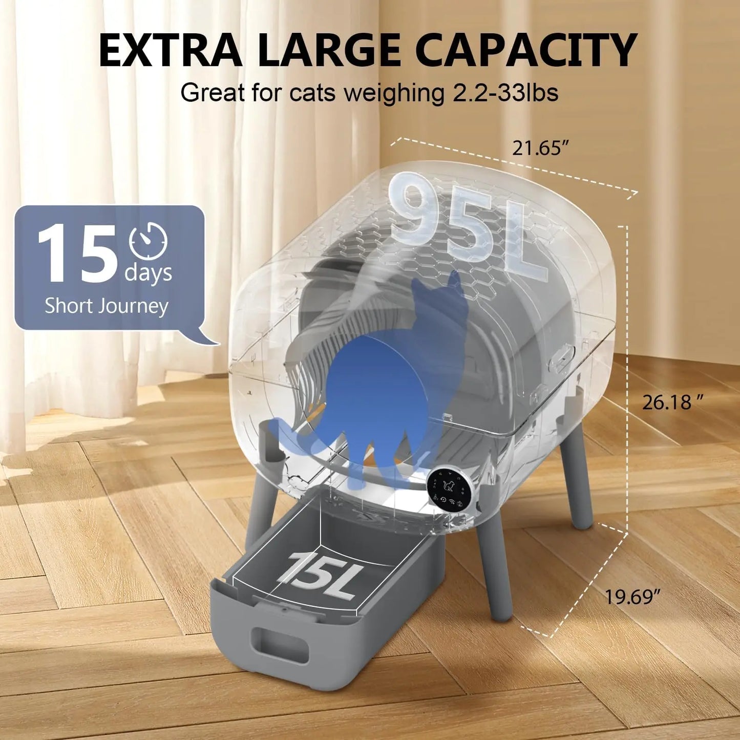 Smart Self Cleaning Cat Litter Box With App Control And Safety Sensors