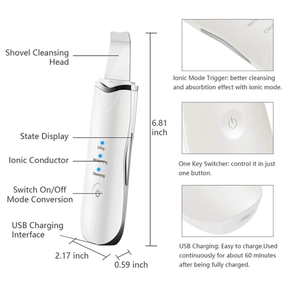 3-in-1 Ultrasonic Skin Scrubber Facial Cleanser Blackhead Remover