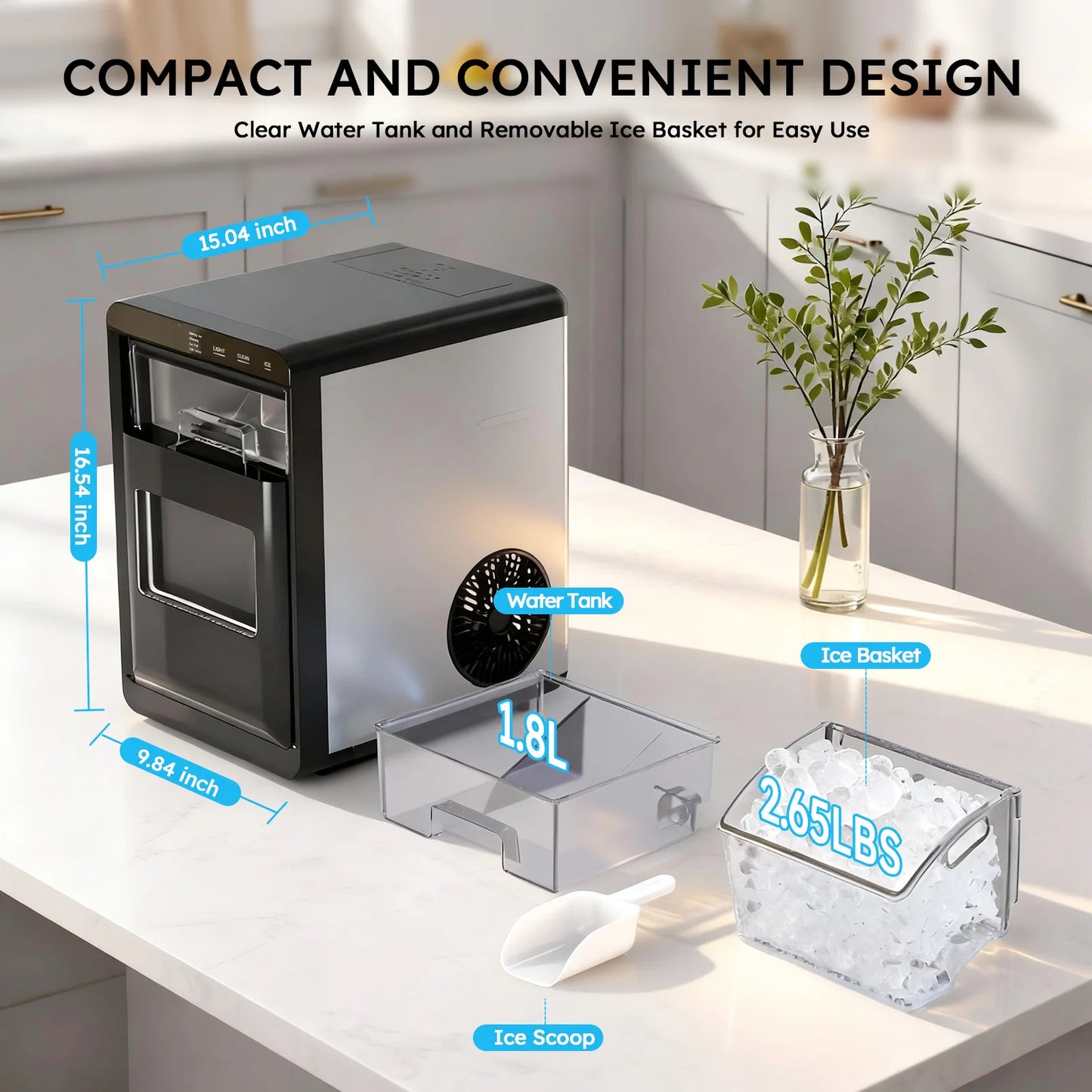 SHICUO Nugget Ice Maker Countertop Self Cleaning Pellet Ice