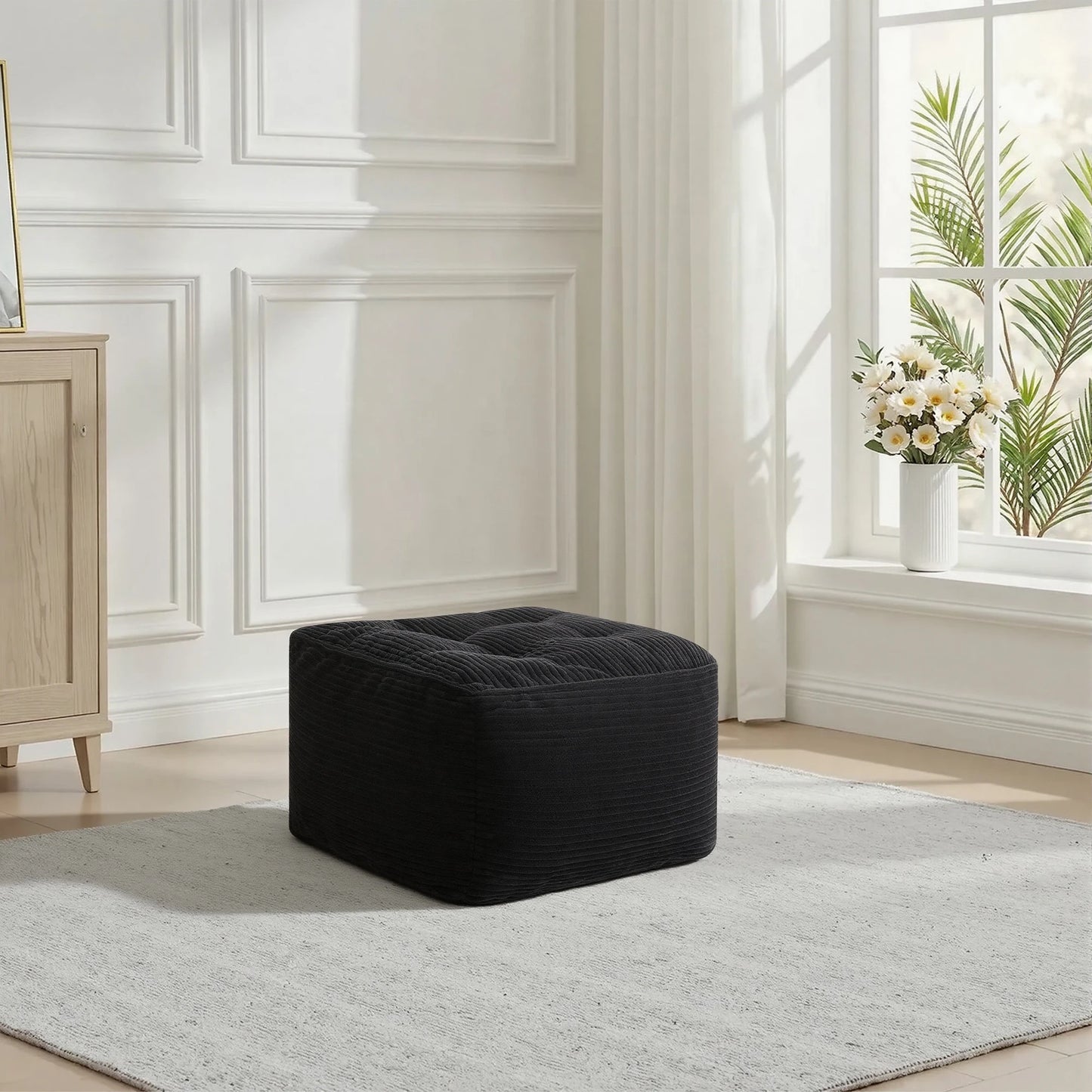 Corduroy Square Ottoman Footstool Tufted Upholstered Living Room Bedroom