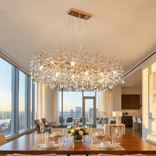 ARLGSITE Tree Shaped Crystal Chandelier 14 Lamp Dining Fixture