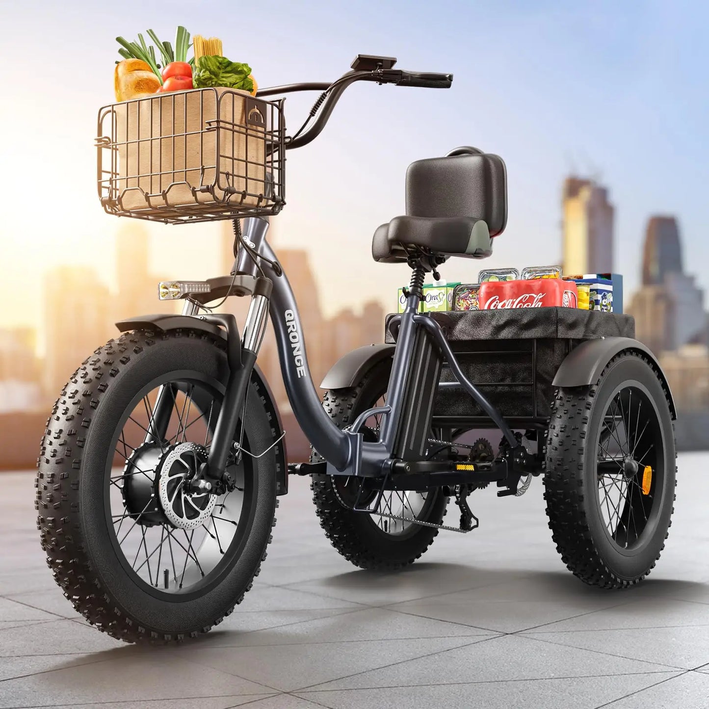 QRONGE Folding Electric Tricycle 960W Peak Motor 36V 13.5Ah Battery