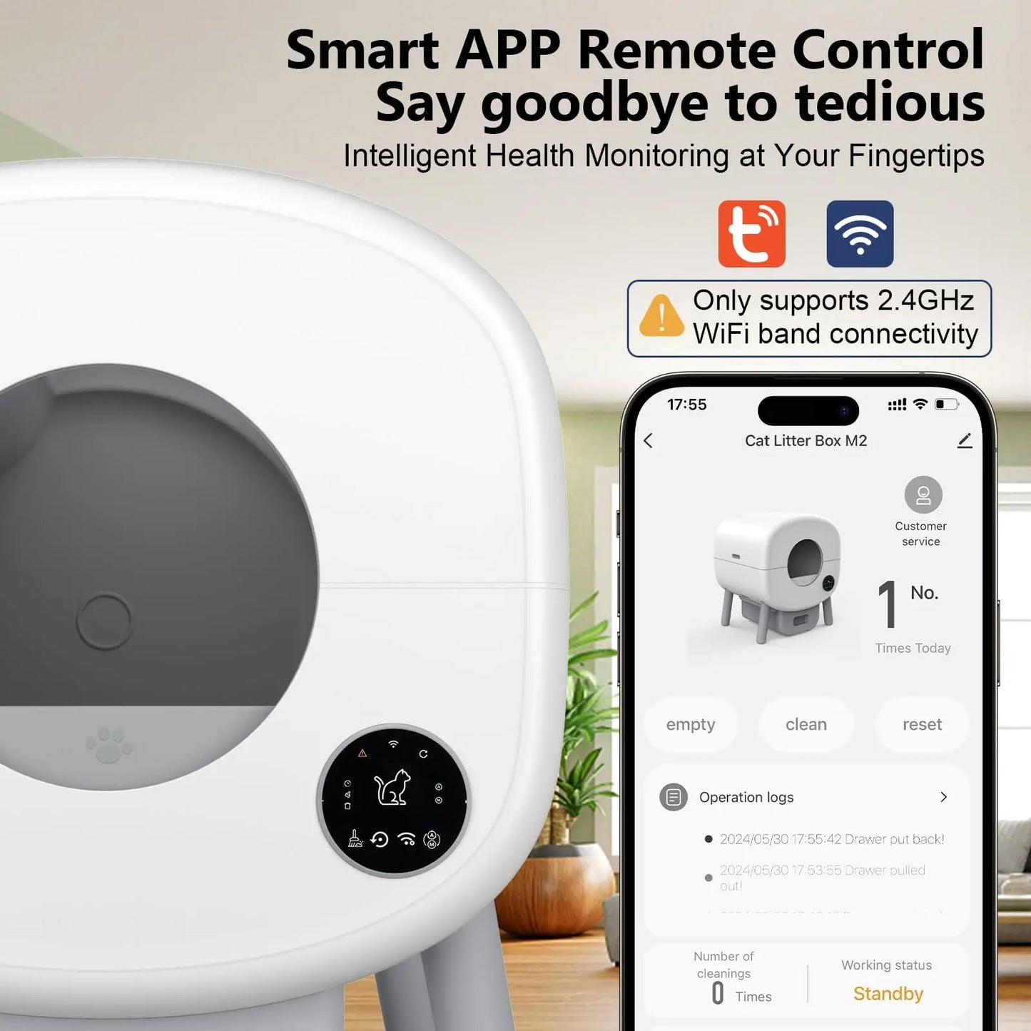 Smart Self Cleaning Cat Litter Box With App Control And Safety Sensors