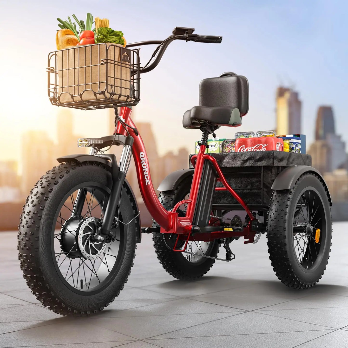 QRONGE Folding Electric Tricycle 960W Peak Motor 36V 13.5Ah Battery