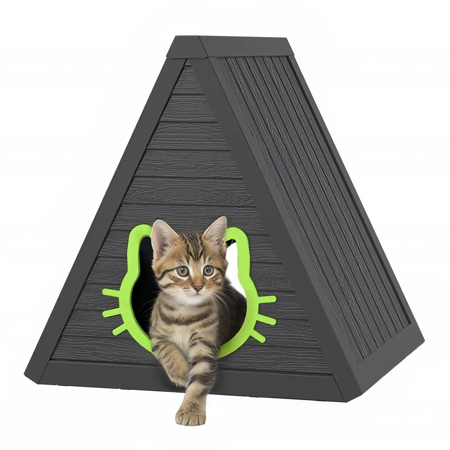 Triangular A Frame Plastic Cat House Cute Cat Head Entrance Kitten Hideaway