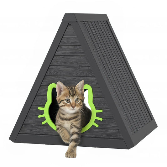 Triangular A Frame Plastic Cat House Semi Enclosed Indoor Shelter