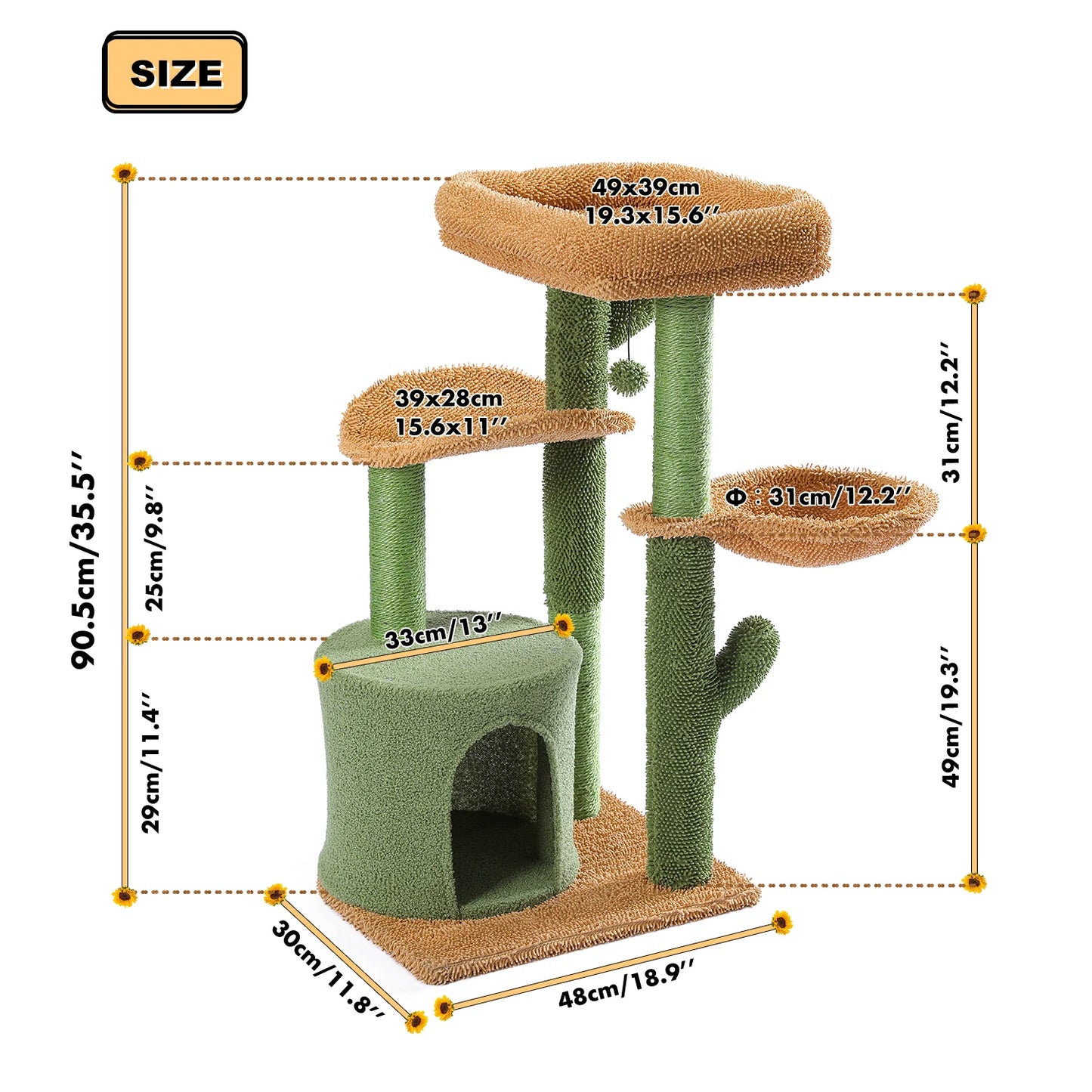 PAWZ Road Cat Tree Cactus Tower Scratching Post Condo Nest