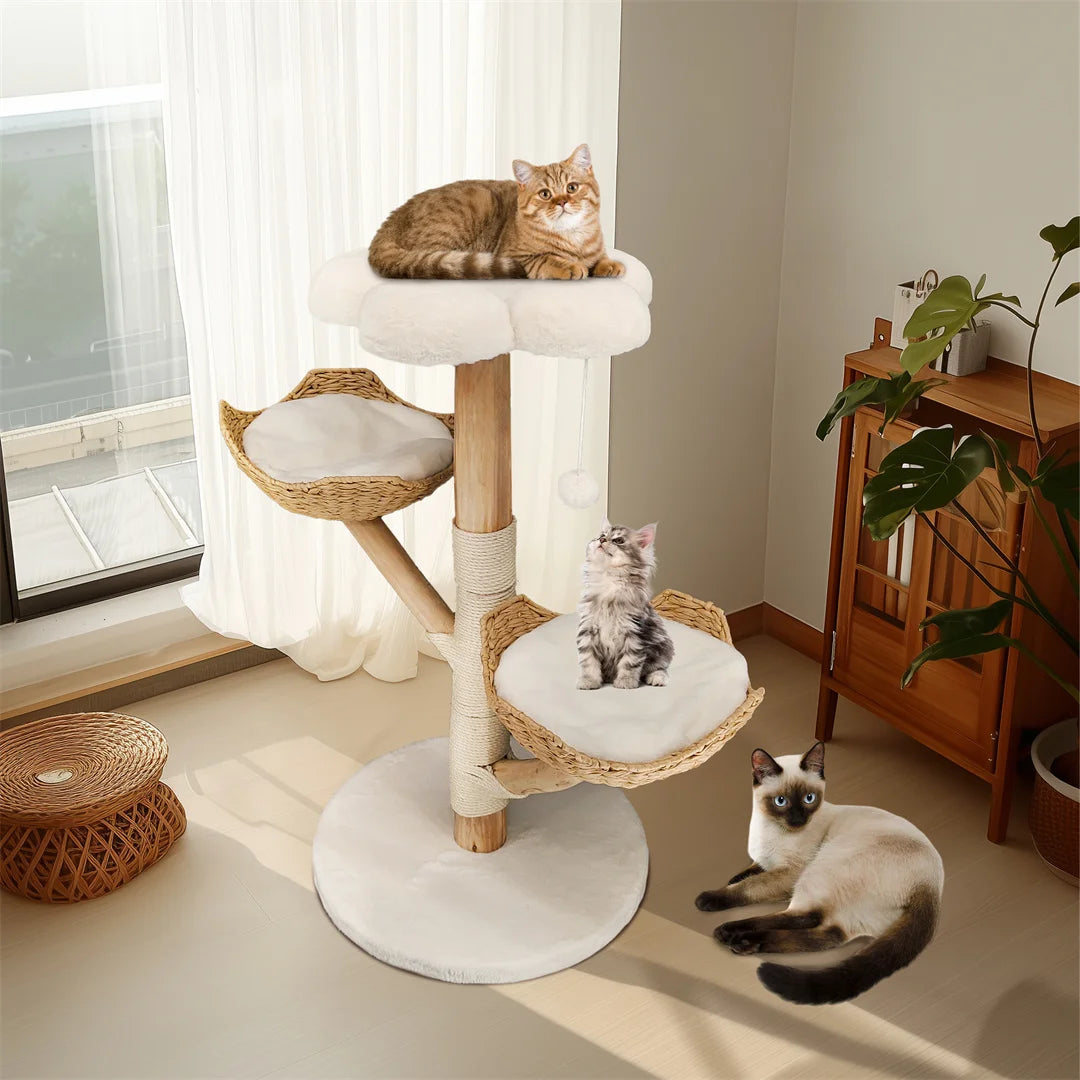 BINGOPAW Cat Climbing Tree Solid Wood Activity Center Scratching Post