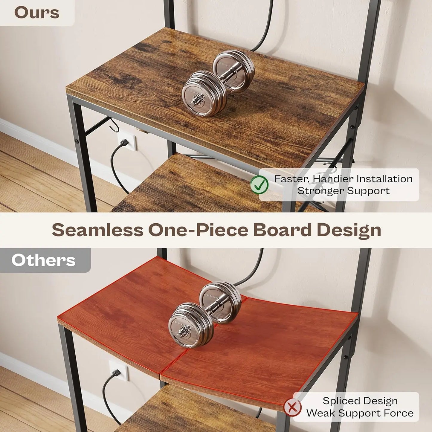 Kitchen Bakers Rack With Power Outlet Microwave Stand With Hooks