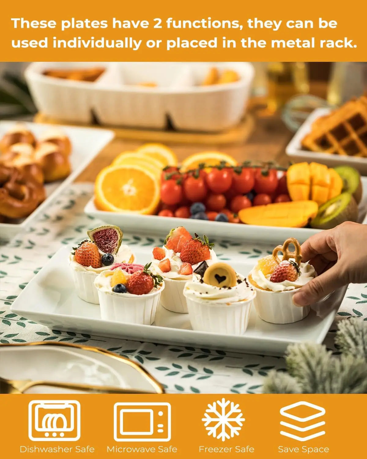 Three Tier Porcelain Serving Tray With Collapsible Rack Display Stand