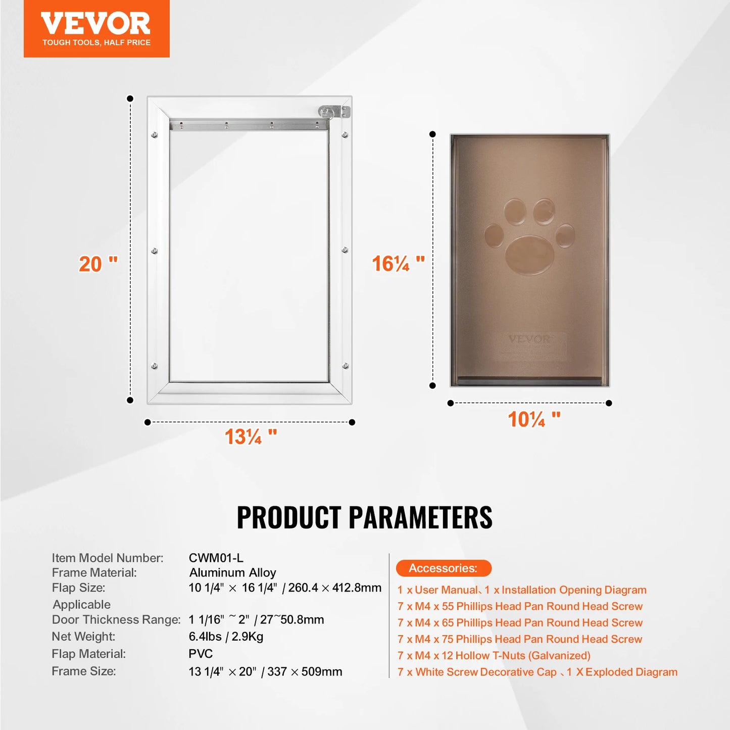 NONEDogDoor Pet Door Aluminum Frame With Lockable Flap