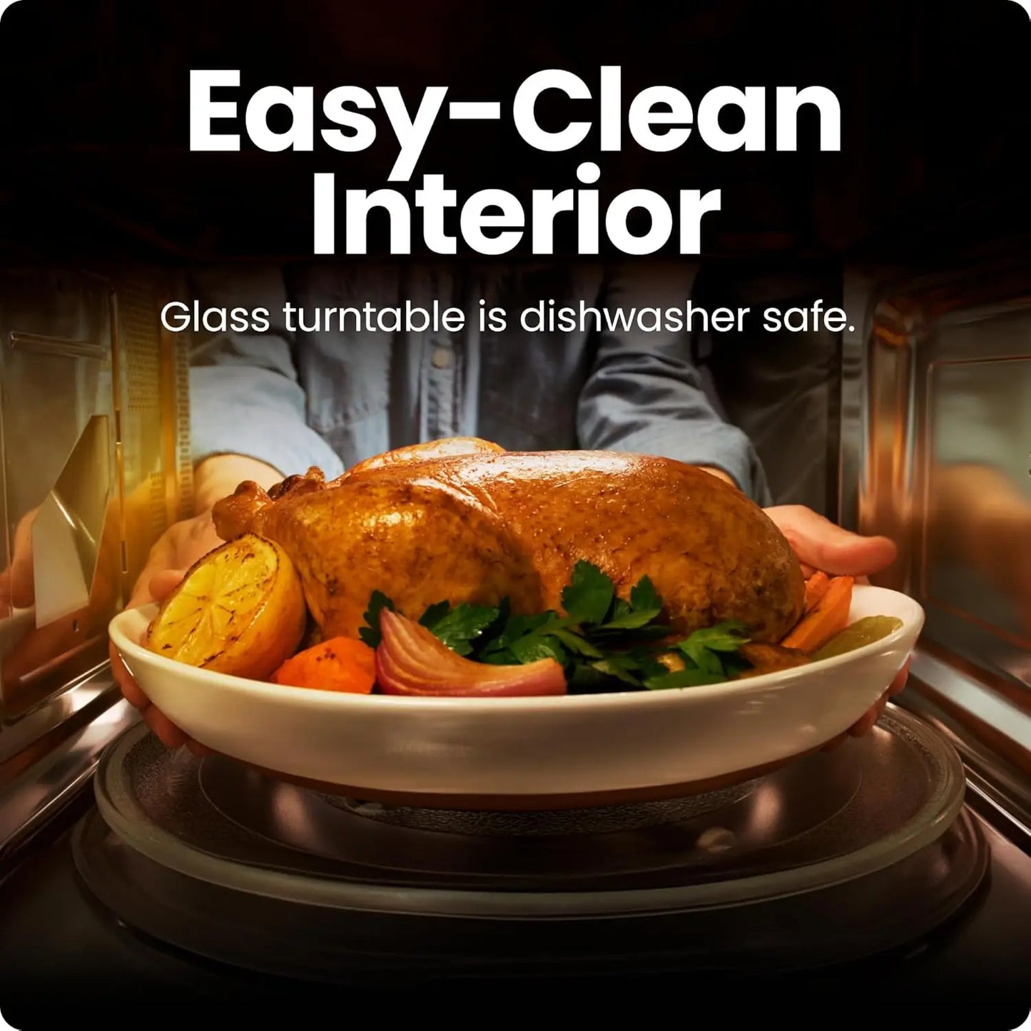 Stainless Steel Microwave 1000W Auto Menus Eco Mode Safety Lock