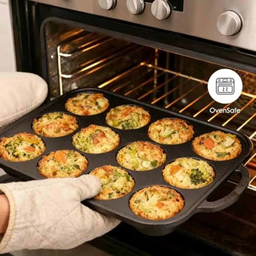 Steel Muffin Pans With Handle Preseasoned Durable 2 Pack