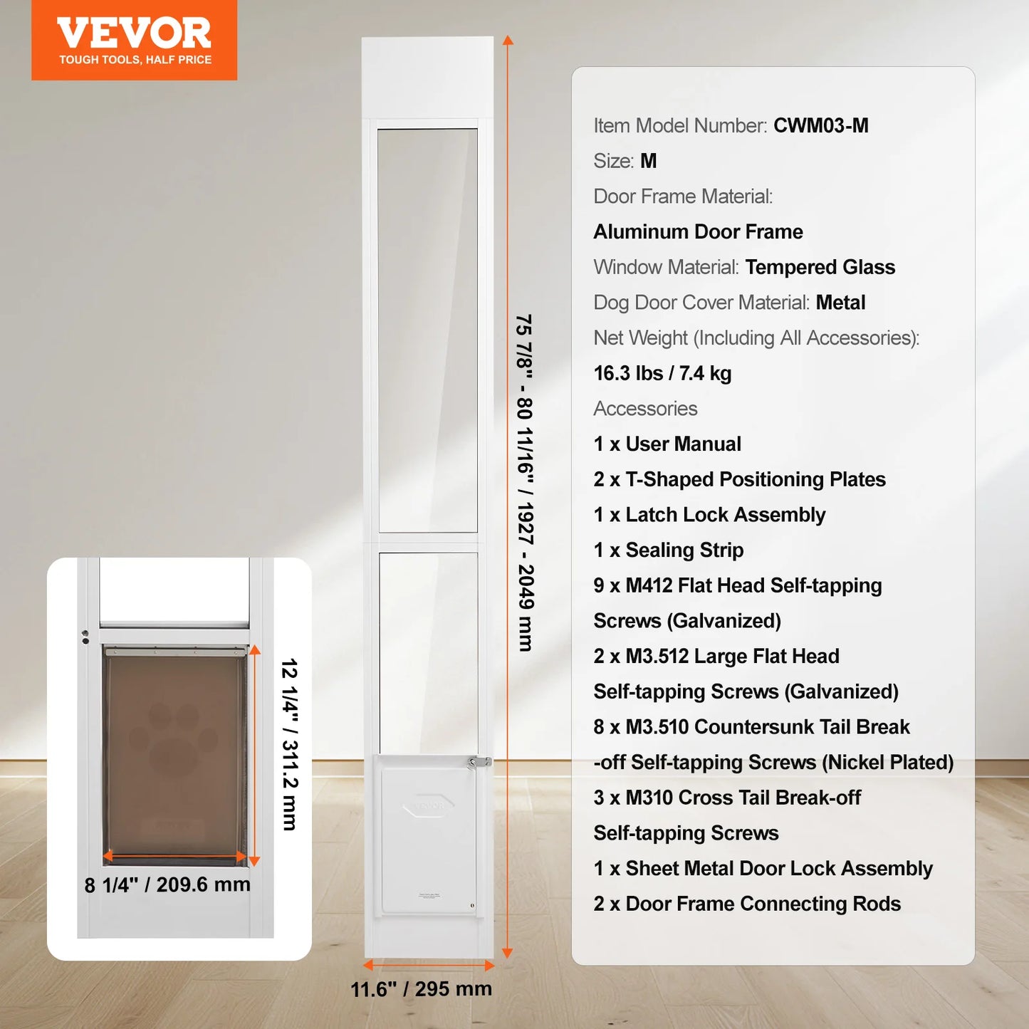 Dog Door Sliding Glass Door Aluminum Frame Tempered Glass