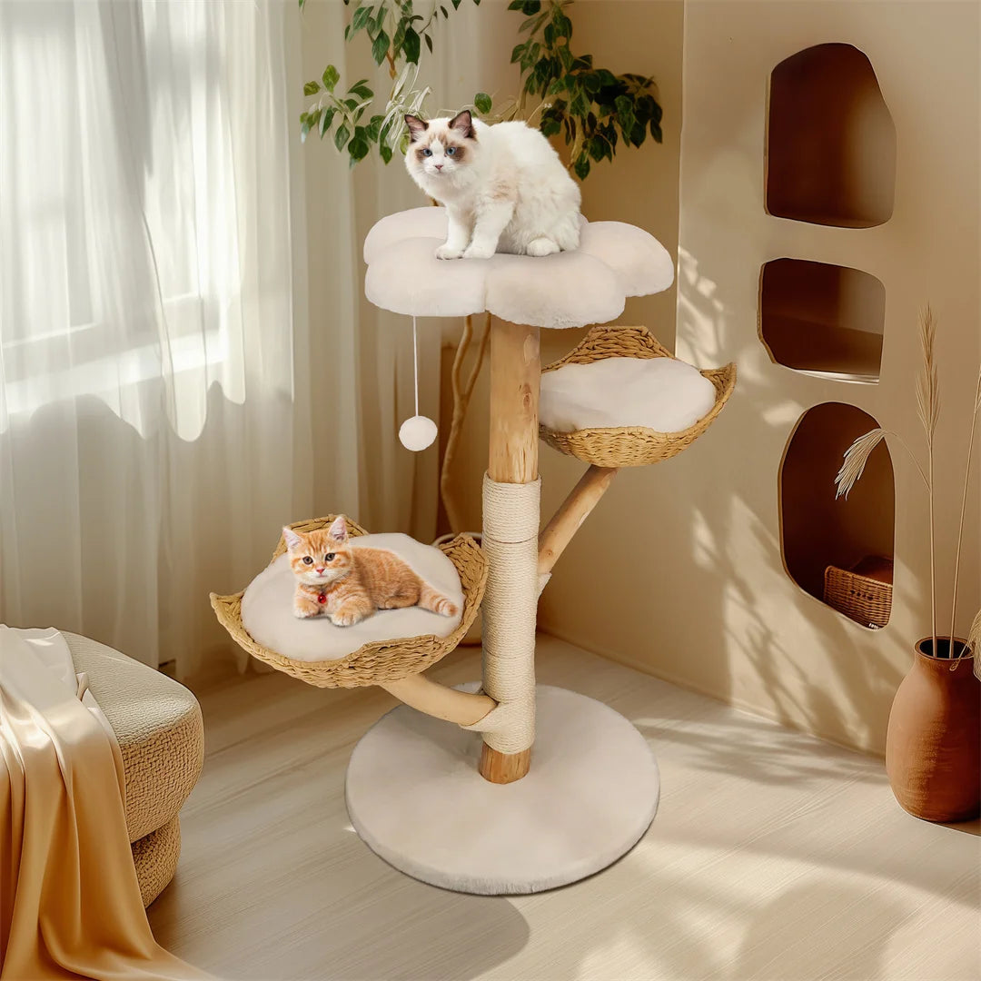 BINGOPAW Cat Climbing Tree Solid Wood Activity Center Scratching Post