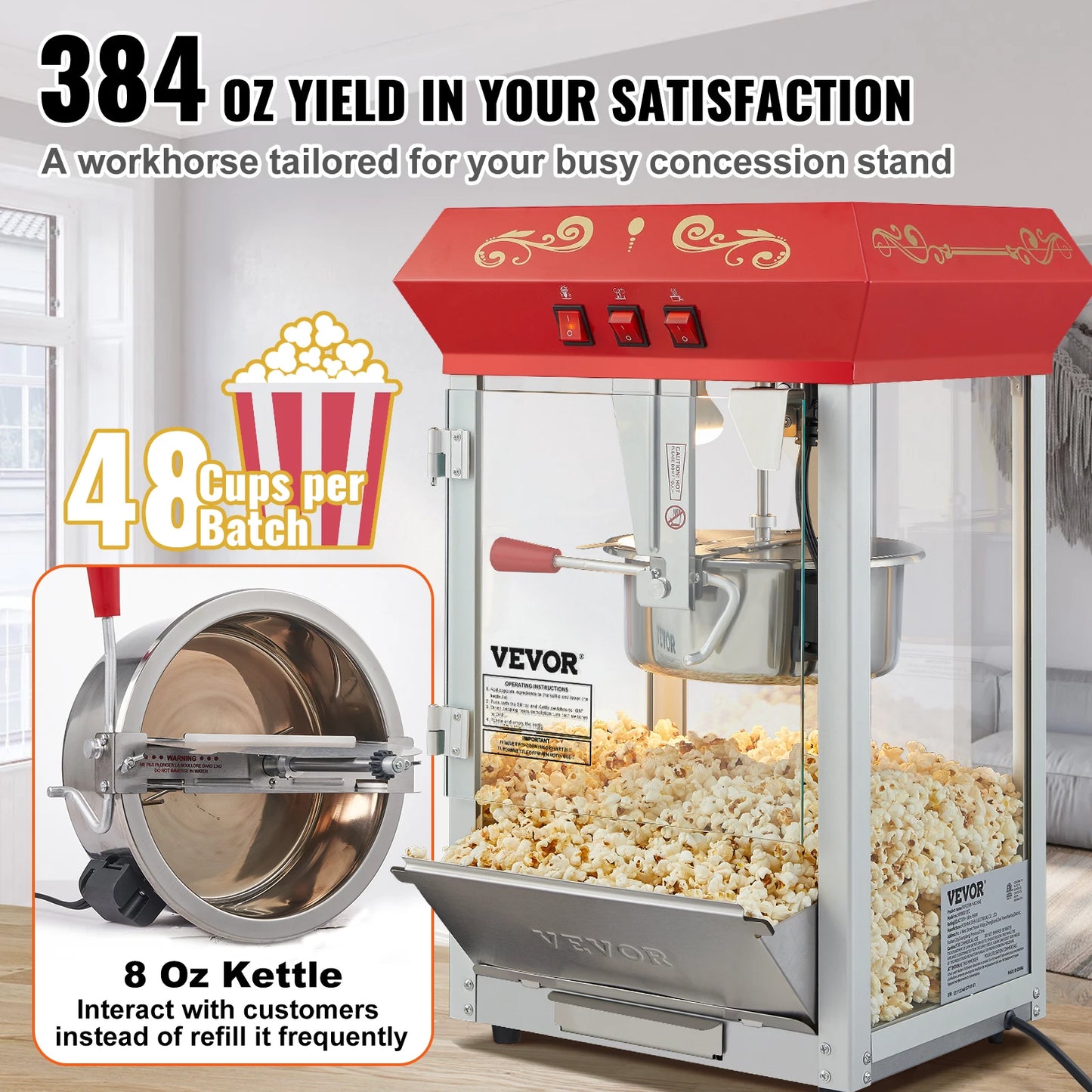 SucceBuy Electric Popcorn Maker Commercial Popper For Restaurants
