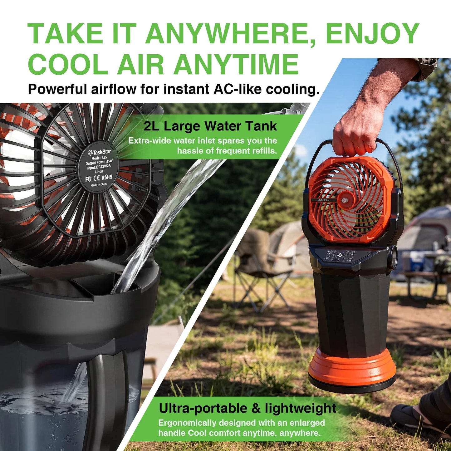 Portable Misting Fan With 3 Nozzles RGB Light Remote Control