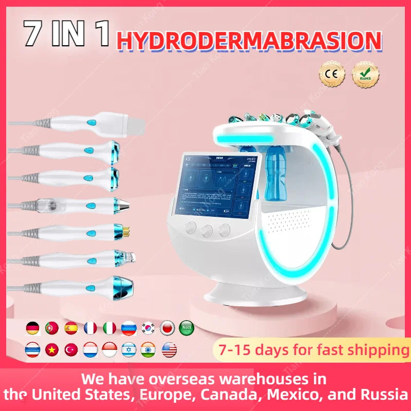 New 7 In 1 Smart Ice Blue Hydra oxyge Dermabrasion Facial Mahcine Skin Cleaning Skin Analyzer Dermabrasion Facial Aquafacial