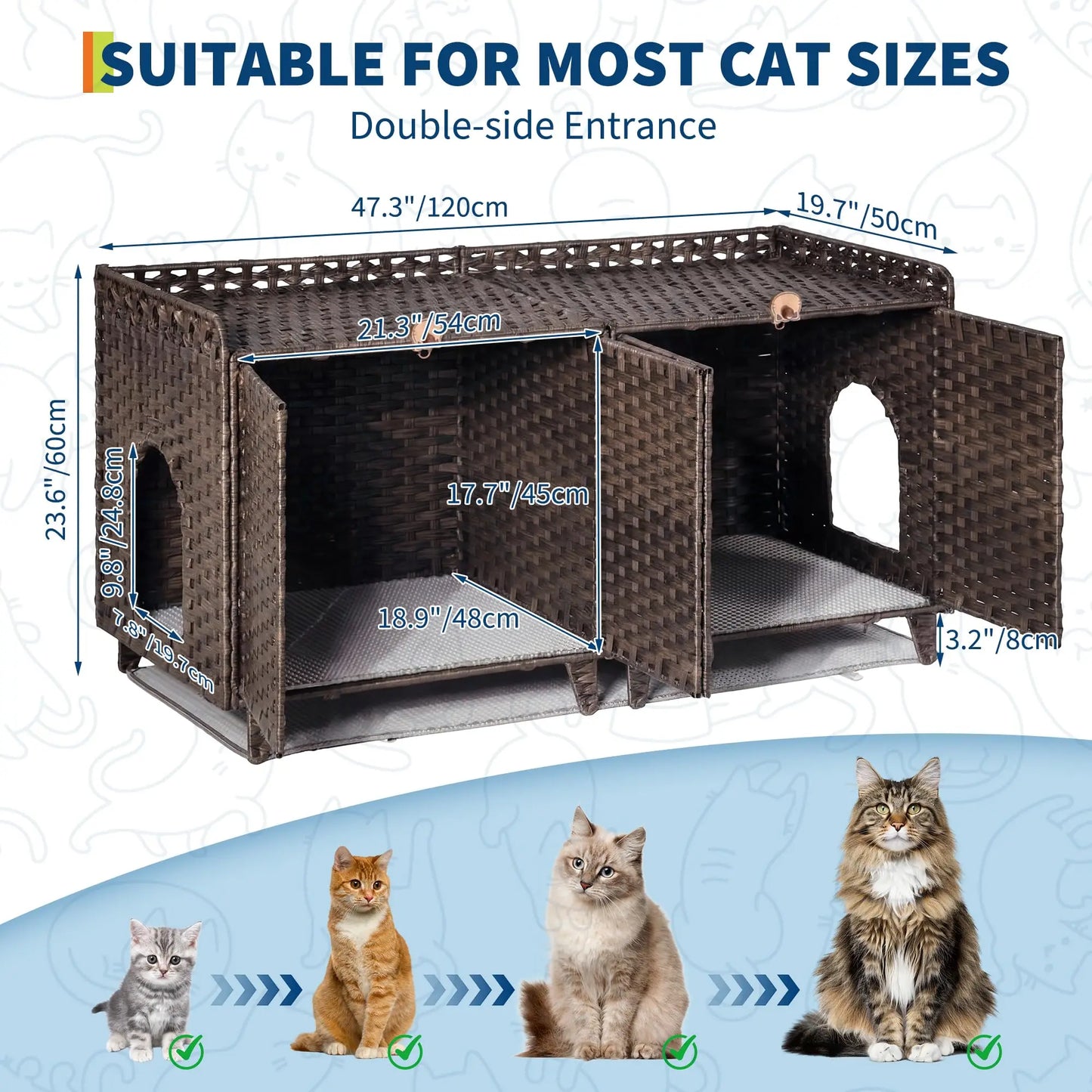 DishyKooker Rattan Litter Box Enclosure For Two Cats