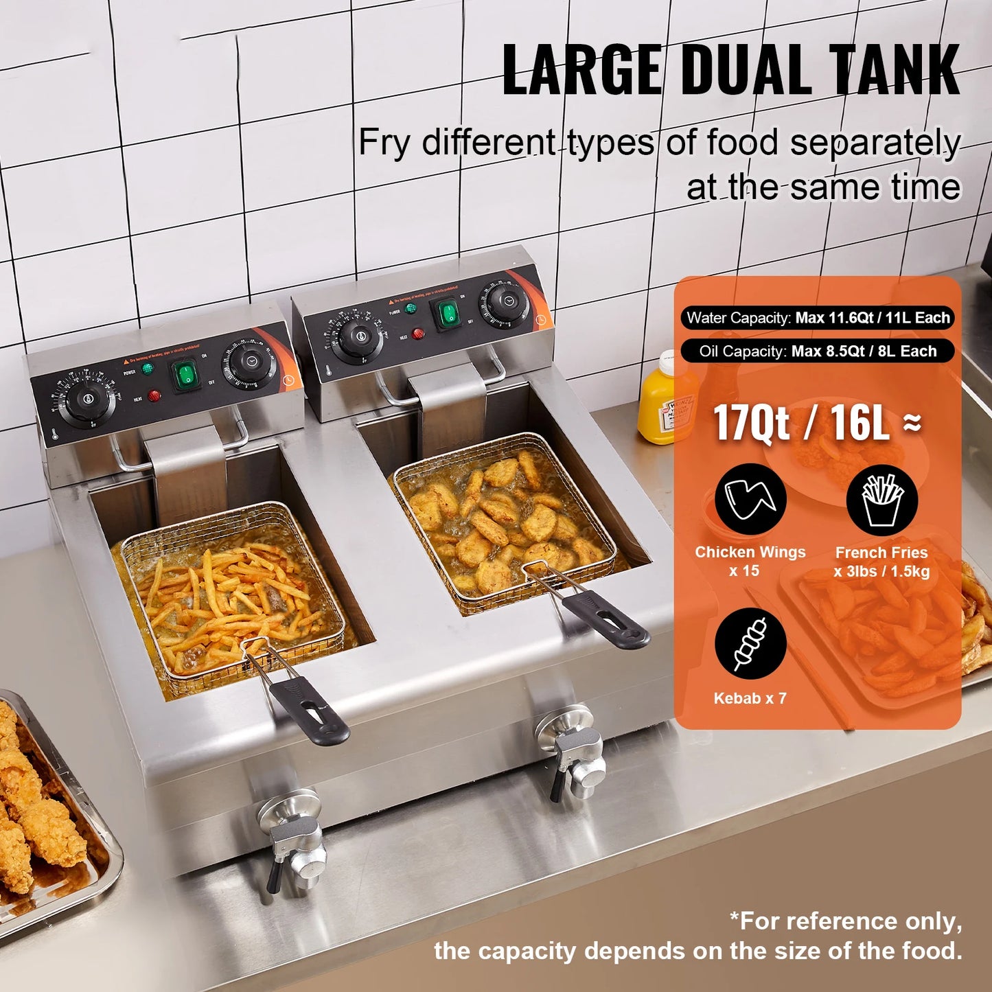 SucceBuy Electric Deep Fryer Twin Basket Removable Tanks Commercial Countertop