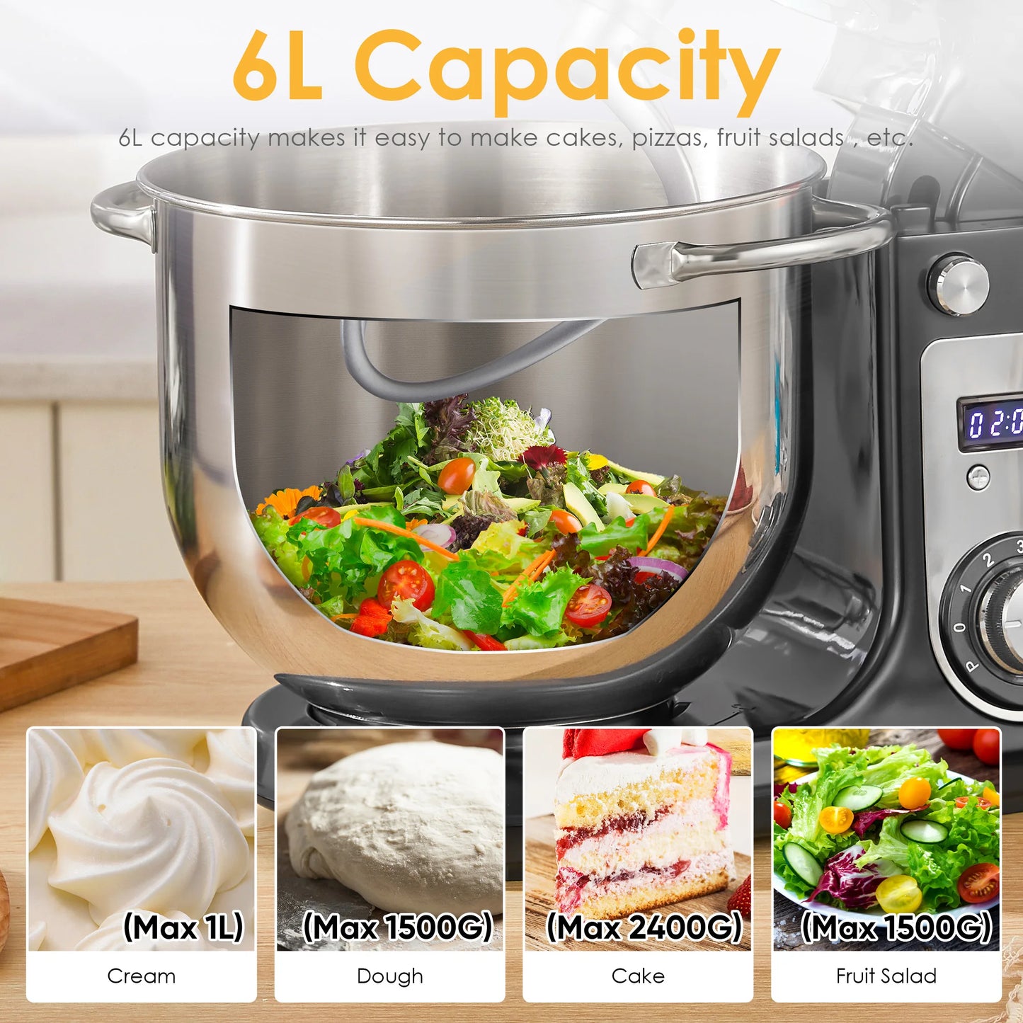 Biolomix Kitchen Stand Mixer With Dough Hook And Wire Whip