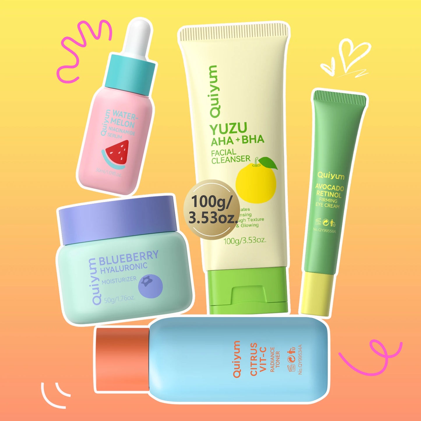 QUIYUM Fruit Fresh Five Piece Skincare Set Brightening Hydration