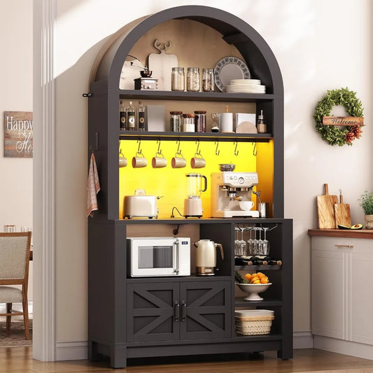 Arched Bakers Rack With Power Outlet And LED Light